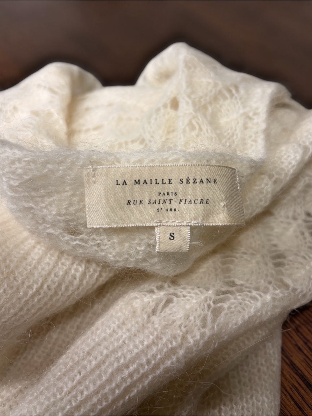 Sezane Hortense Open-Knit Yoke Mohair Wool Blend Sweater Ecru White - Picture 4 of 4